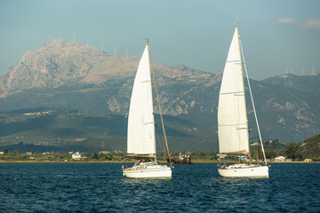Fototapeta premium Sailing yacht boats regatta at the Aegean Sea - Greece.