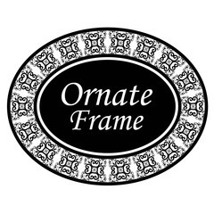 Decorative oval modern retro frame. Black border on white background