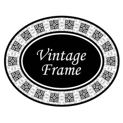 Decorative oval modern retro frame. Black border on white background