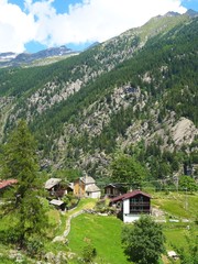 The architecture of the small town of Macugnaga and its hamlets, in the Italian Alps - July 2019.