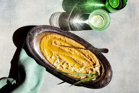 Roasted Leek Hummus in the sun