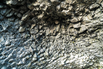 basalt columns in Cave in Iceland