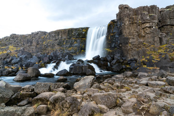 Oxarafoss Waterfall in Pingvellir National Park in Iceland