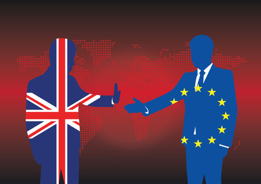 Silhouettes businessmen textured with UK and EU flags with no agreement for Brexit