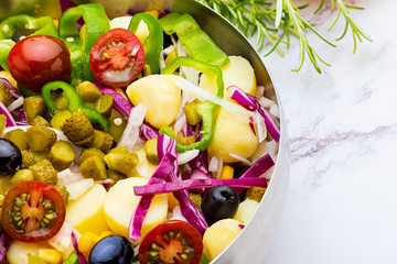 Healthy and fresh salad (periñaca, piriñaca). Mediterranean summer diet.