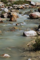 The view of the Alps of the Quarazza valley, near the town of Macugnaga, Italy - July 2019.