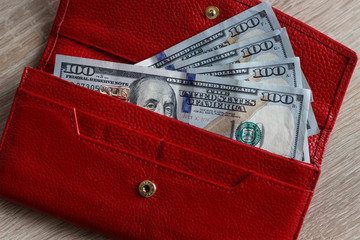 one hundred dollars, purse, women's wallet, money, cash, banknote, green, 100,