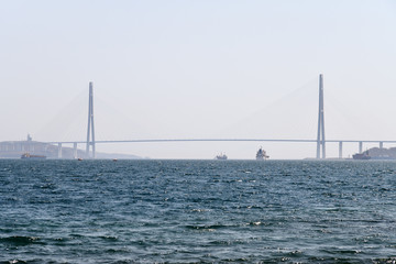 Russky Bridge across Eastern Bosphorus. Vladivostok, Russia