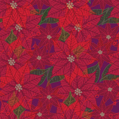 Christmas Poinsettia vector seamless floral pattern print. Holiday season background design.