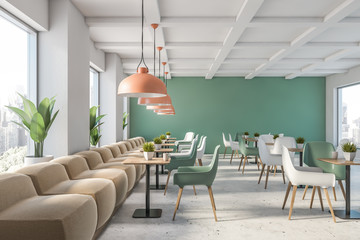 Green and white restaurant interior