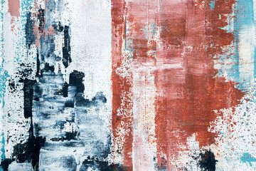 abstract textured red and blue acrylic painting on canvas 