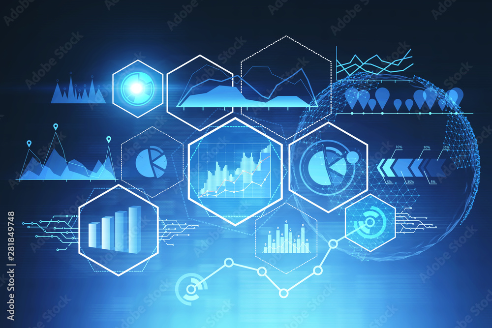 Poster digital interface with graphs and data