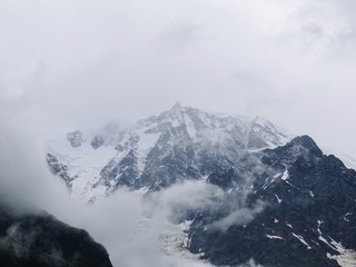 Fototapeta na wymiar Monte Rosa with its glacier near the village of Macugnaga, Italy - July 2019.