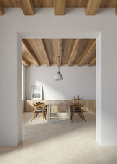 White dining room interior with arch