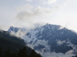 The view of Monte Rosa and the "Anzasca valley" during the sunset near the town of Macugnaga, Italy - July 2019.