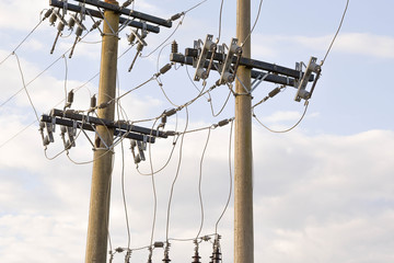 Rural electrification network with pole and electrical insulators 01.jpg