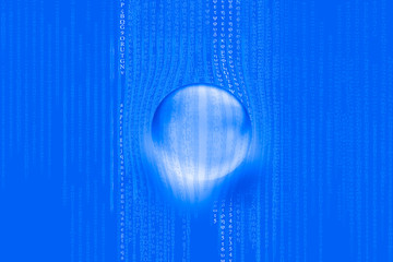 3D rendering of crystall ball with binary code - Blue Background Concept