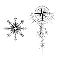 Black abstract viking magic symbols isolated on white background