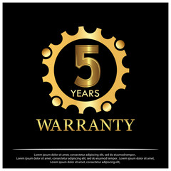fIVE year warranty golden label on black background - Vector	