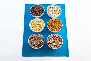 Variety of colorful cereals for breakfast