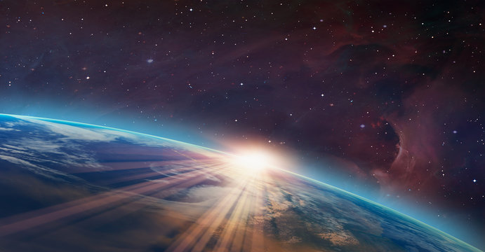 Planet Earth with a spectacular sunset "Elements of this image furnished by NASA"