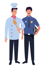 Professionals workers couple smiling cartoons