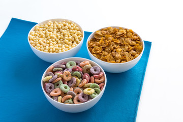 Variety of colorful cereals for breakfast