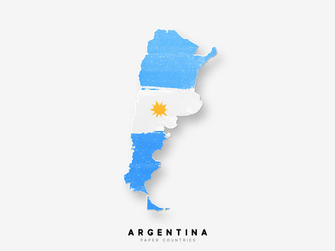 Argentina detailed map with flag of country. Painted in watercolor paint colors in the national flag