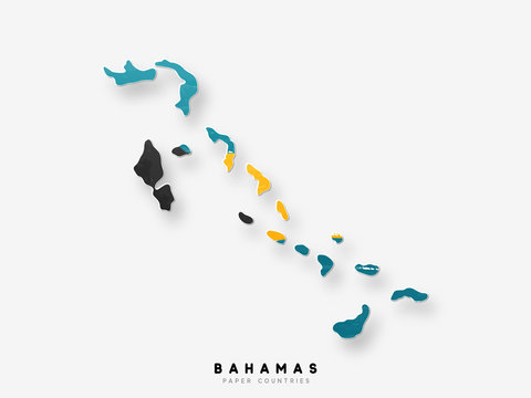 Bahamas detailed map with flag of country. Painted in watercolor paint colors in the national flag