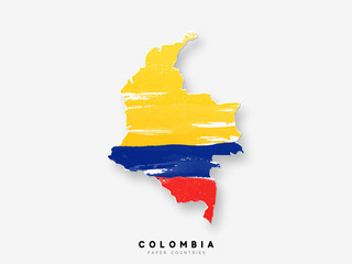 Colombia detailed map with flag of country. Painted in watercolor paint colors in the national flag