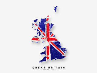 Great Britain detailed map with flag of country. Painted in watercolor paint colors in the national flag