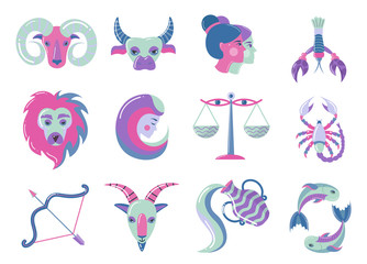 Set of modern color zodiac signs, for web design - obrazy, fototapety, plakaty