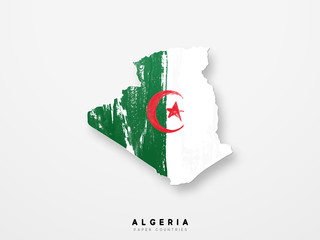 Algeria detailed map with flag of country. Painted in watercolor paint colors in the national flag