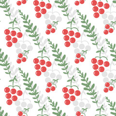 Seamless pattern with berries of viburnum and green leaves.