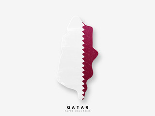 Qatar detailed map with flag of country. Painted in watercolor paint colors in the national flag