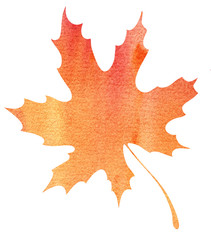 Fototapeta premium Autumn maple leaf. Orange-yellow gradient. Abstract watercolor fill. Hand drawn illustration. Isolated on a white background.