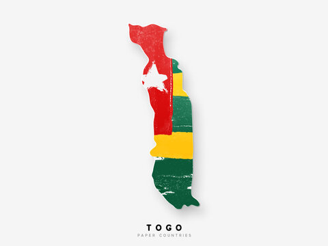 Togo detailed map with flag of country. Painted in watercolor paint colors in the national flag