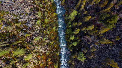 The mountain river from height of bird's flight