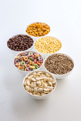 Variety of colorful cereals for breakfast