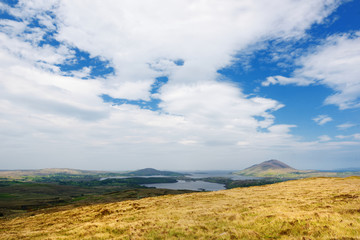 Connemara National Park, famous for bogs and heaths, watched over by its cone-shaped mountain, Diamond Hill, County Galway, Ireland