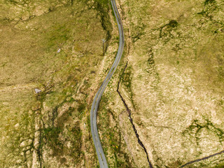 Aerial top down view of the Killarney National Park. Hiking in County Kerry, Ireland.