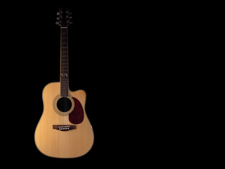 six - string acoustic guitar  on a black background. low key. music day