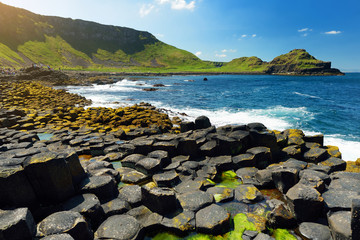 Giants Causeway, an area of hexagonal basalt stones, County Antrim, Northern Ireland. Famous...
