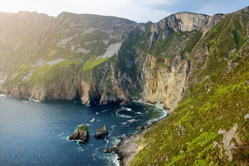 Slieve League, Irelands highest sea cliffs, located in south west Donegal along this magnificent costal driving route. One of the popular stops at Wild Atlantic Way route, Co Donegal, Ireland. © MNStudio