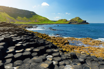 Giants Causeway, an area of hexagonal basalt stones, County Antrim, Northern Ireland. Famous...
