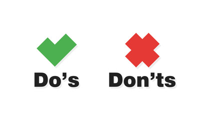 Do and Dont check tick mark and red cross icons isolated on white background.
