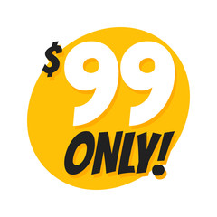 Sale 99 Dollars Only Offer Badge Sticker Design in Flat Style. - obrazy, fototapety, plakaty