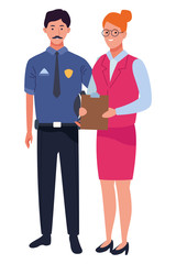 Professionals workers couple smiling cartoons