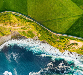 World famous Cliffs of Moher, one of the most popular tourist destinations in Ireland. Aerial view of known tourist attraction on Wild Atlantic Way in County Clare.
