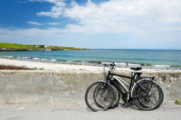Wide sandy beach on Inishmore, the largest of the Aran Islands in Galway Bay, Ireland. Famous for...